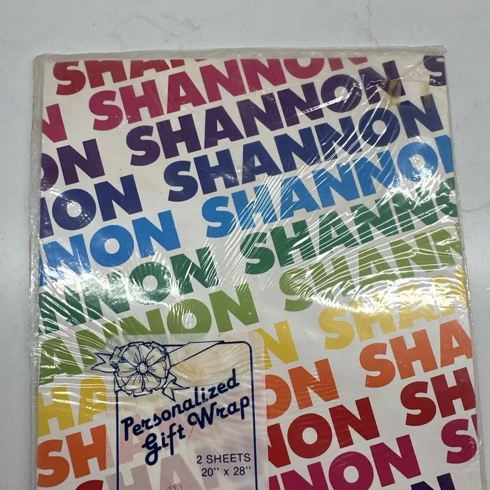 Vintage 80s NIP Stravina Personalized Name SHANNON Gift Wrap Rainbow